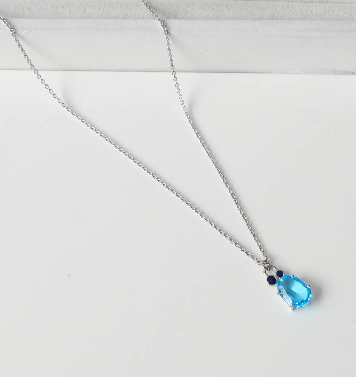 Genuine Blue Gemstone Solitaire Pendant Necklace in Silver – Handmade Statement Fine Jewelry