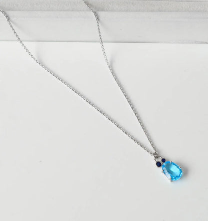 Genuine Blue Gemstone Solitaire Pendant Necklace in Silver – Handmade Statement Fine Jewelry