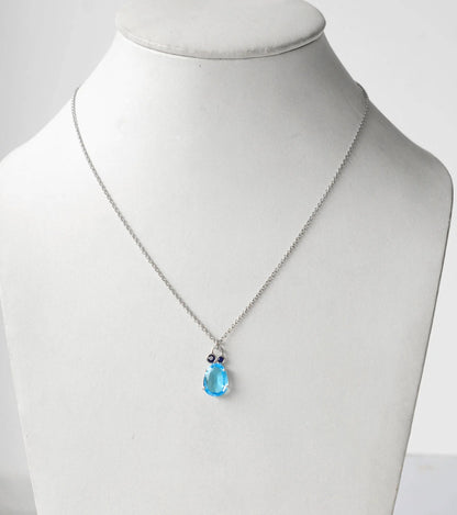 Genuine Blue Gemstone Solitaire Pendant Necklace in Silver – Handmade Statement Fine Jewelry