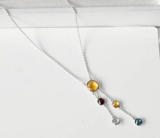 Genuine Citrine Multi Gemstone Cluster Pendant Necklace in Silver – Handmade Statement Jewelry