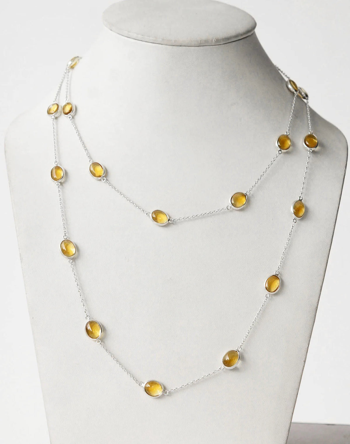 Natural Citrine Bezel Chain Necklace in Silver – Handmade Statement Gemstone Jewelry