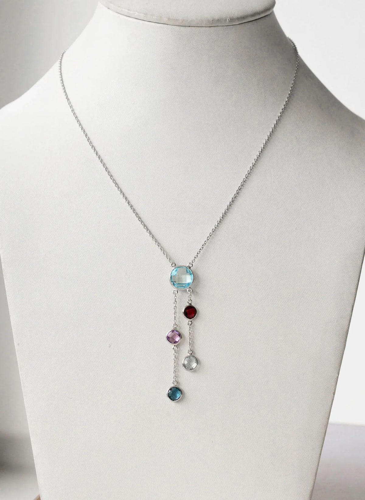 Natural Sky Blue Topaz and Multi Gemstone Cluster Necklace in Silver – Handmade Statement Jewelry