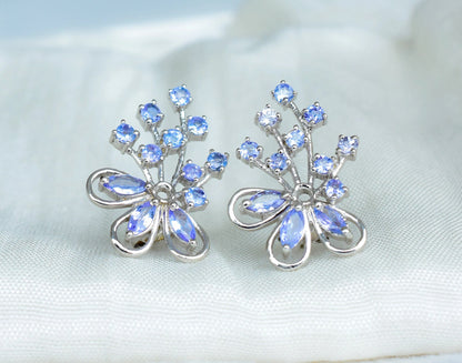 Tanzanite Cluster Stud Earrings in 925 Silver – Elaborate Statement Gemstone Jewelry