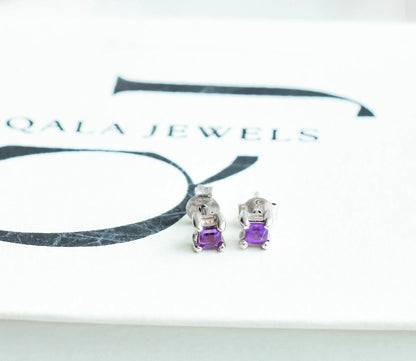 Square-Cut Amethyst Stud Earrings in 925 Silver – Modern Everyday Gemstone Jewelry