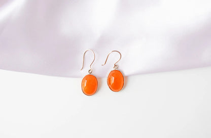 Carnelian Oval Drop Earrings in 925 Silver – Handmade Everyday Gemstone Jewelry