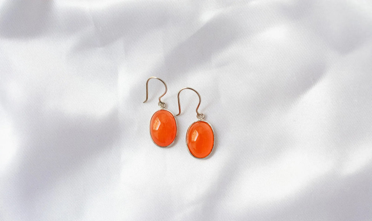 Carnelian Oval Drop Earrings in 925 Silver – Handmade Everyday Gemstone Jewelry