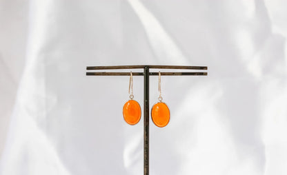 Carnelian Oval Drop Earrings in 925 Silver – Handmade Everyday Gemstone Jewelry