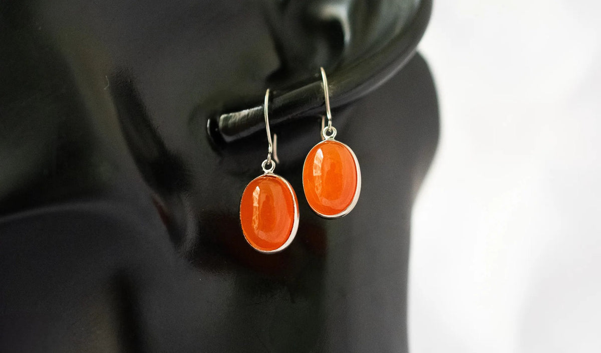 Carnelian Oval Drop Earrings in 925 Silver – Handmade Everyday Gemstone Jewelry