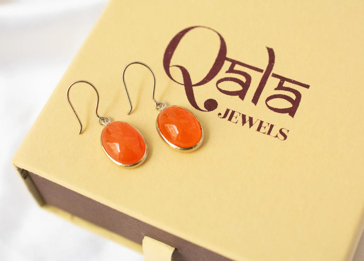 Carnelian Oval Drop Earrings in 925 Silver – Handmade Everyday Gemstone Jewelry