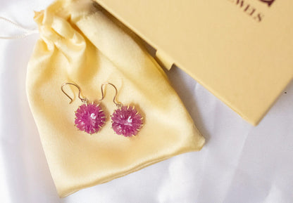 Carved Ruby Starburst Drop Earrings in 925 Silver – Handmade Statement Gemstone Jewelry