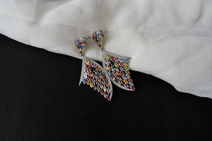 Multi Sapphire Wing Drop Earrings in 925 Silver – Designer Statement Fine Jewelry