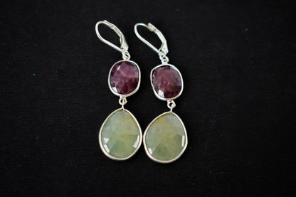 Two-Stone Sapphire Drop Earrings in 925 Silver – Designer Multi Gemstone Jewelry