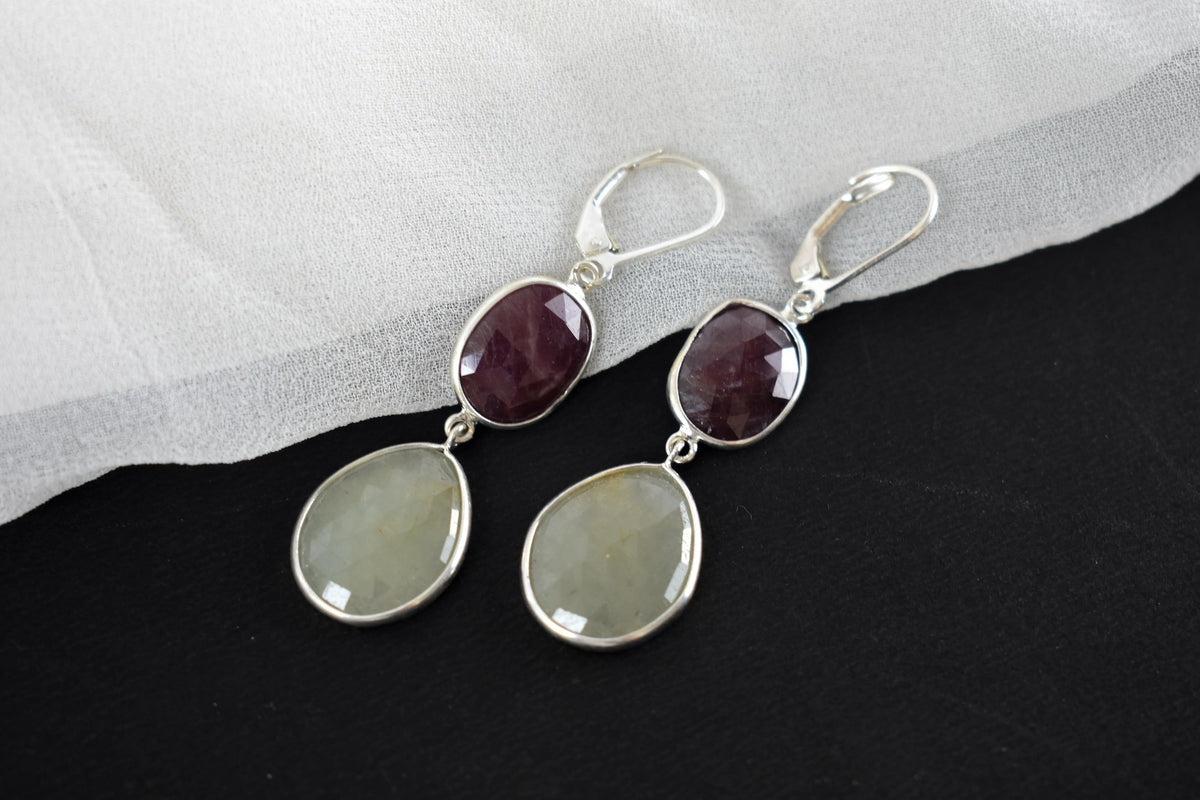 Two-Stone Sapphire Drop Earrings in 925 Silver – Designer Multi Gemstone Jewelry