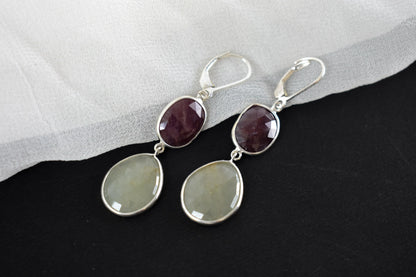 Two-Stone Sapphire Drop Earrings in 925 Silver – Designer Multi Gemstone Jewelry