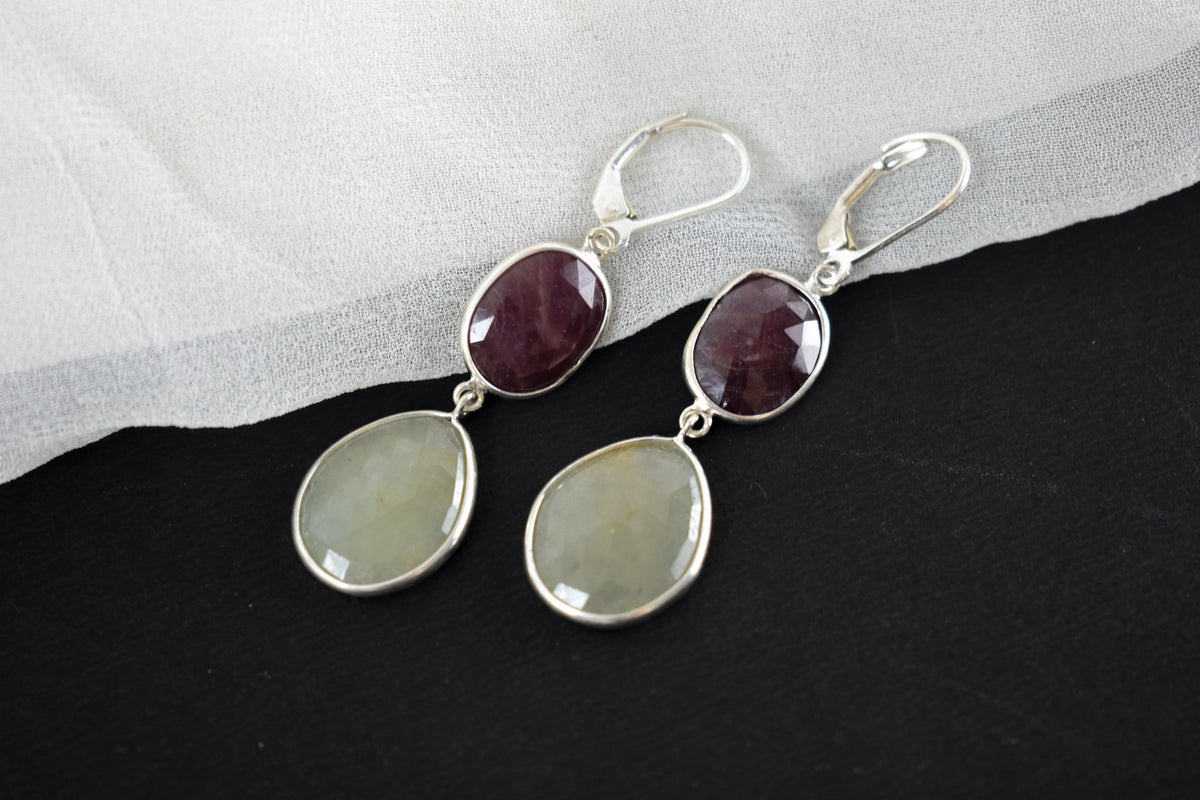 Two-Stone Sapphire Drop Earrings in 925 Silver – Designer Multi Gemstone Jewelry
