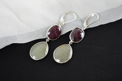 Two-Stone Sapphire Drop Earrings in 925 Silver – Designer Multi Gemstone Jewelry
