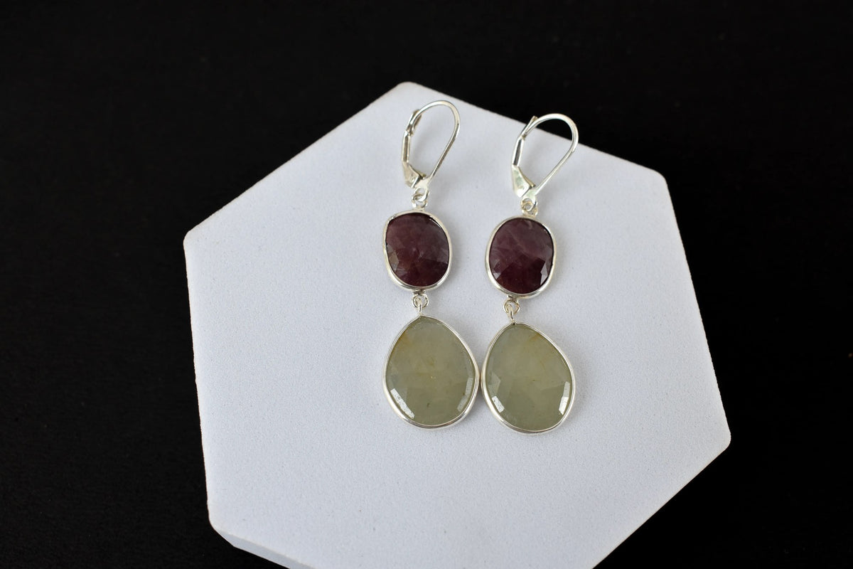 Two-Stone Sapphire Drop Earrings in 925 Silver – Designer Multi Gemstone Jewelry