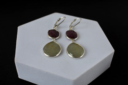 Two-Stone Sapphire Drop Earrings in 925 Silver – Designer Multi Gemstone Jewelry