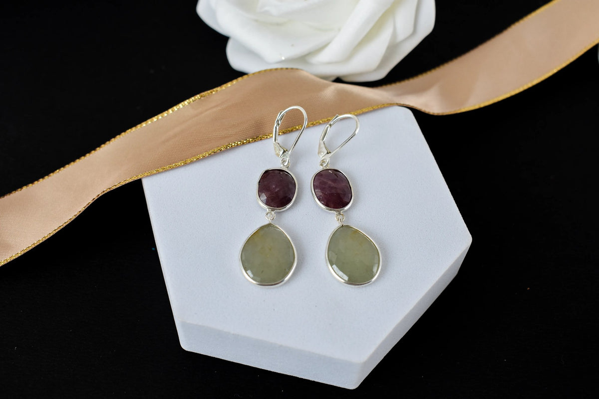 Two-Stone Sapphire Drop Earrings in 925 Silver – Designer Multi Gemstone Jewelry