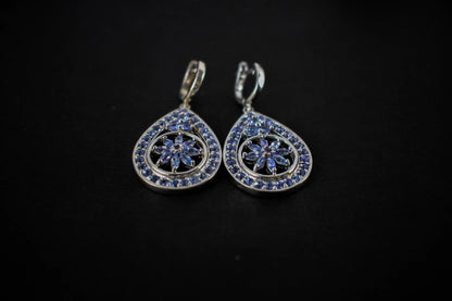 Tanzanite Cluster Pendant Drop Earrings in 925 Silver – Statement Gemstone Jewelry
