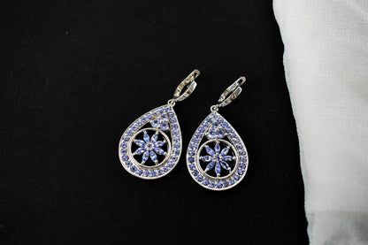 Tanzanite Cluster Pendant Drop Earrings in 925 Silver – Statement Gemstone Jewelry