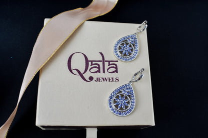 Tanzanite Cluster Pendant Drop Earrings in 925 Silver – Statement Gemstone Jewelry