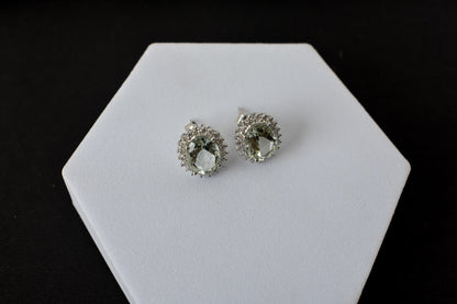 Green Amethyst Halo Stud Earrings in 925 Silver – Everyday Gemstone Jewelry