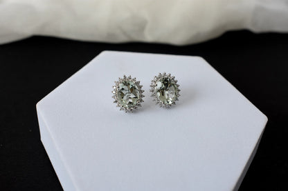 Green Amethyst Halo Stud Earrings in 925 Silver – Everyday Gemstone Jewelry