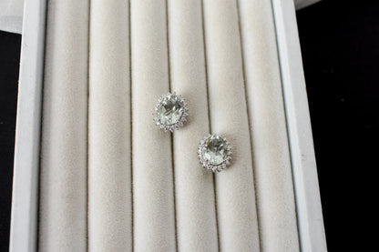 Green Amethyst Halo Stud Earrings in 925 Silver – Everyday Gemstone Jewelry