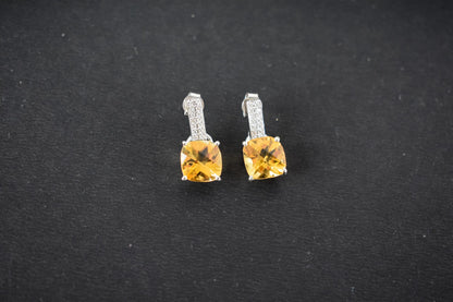 Citrine Bar-Top Drop Earrings in 925 Silver – Designer Everyday Gemstone Jewelry