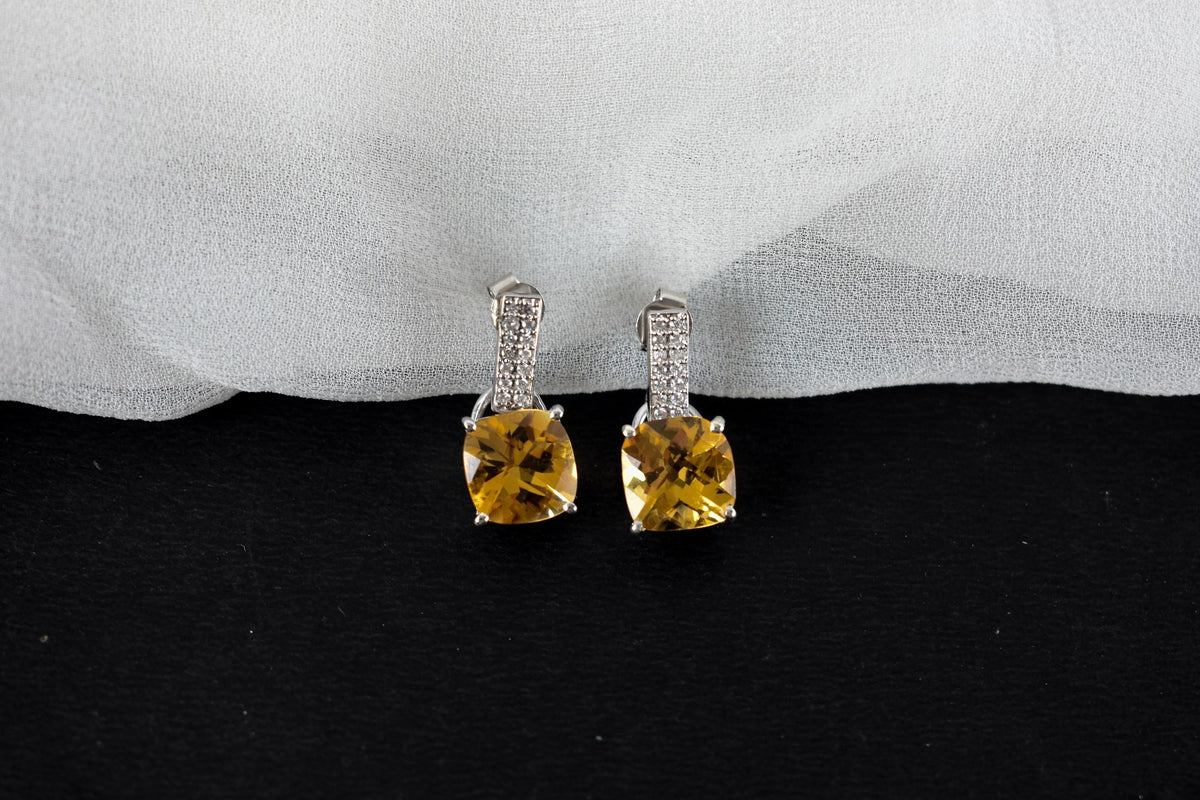 Citrine Bar-Top Drop Earrings in 925 Silver – Designer Everyday Gemstone Jewelry