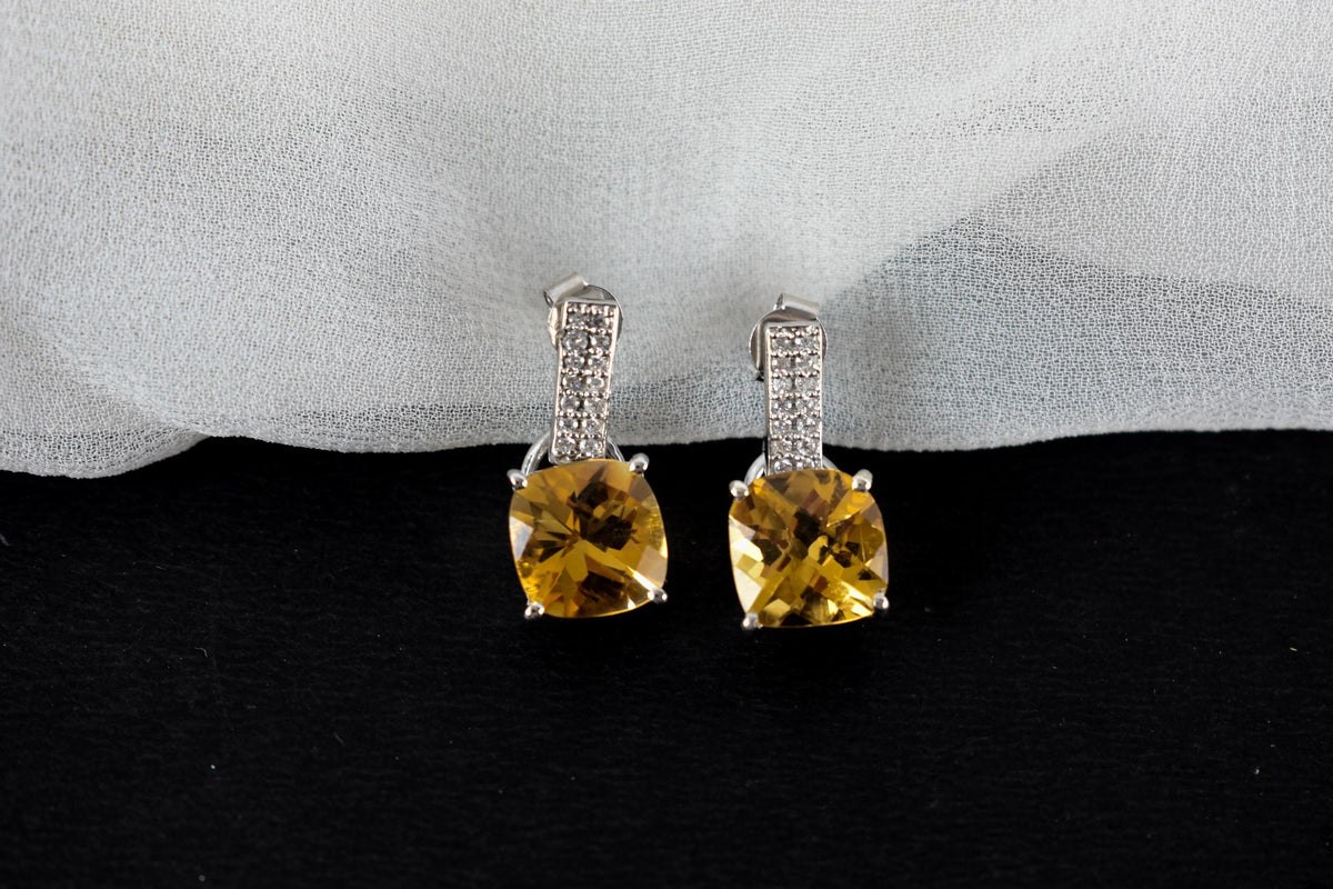 Citrine Bar-Top Drop Earrings in 925 Silver – Designer Everyday Gemstone Jewelry