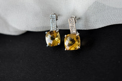 Citrine Bar-Top Drop Earrings in 925 Silver – Designer Everyday Gemstone Jewelry