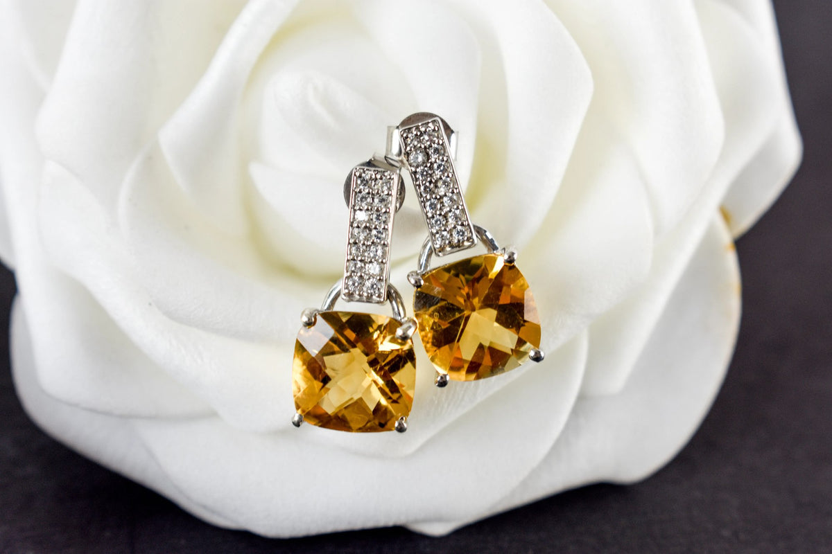 Citrine Bar-Top Drop Earrings in 925 Silver – Designer Everyday Gemstone Jewelry