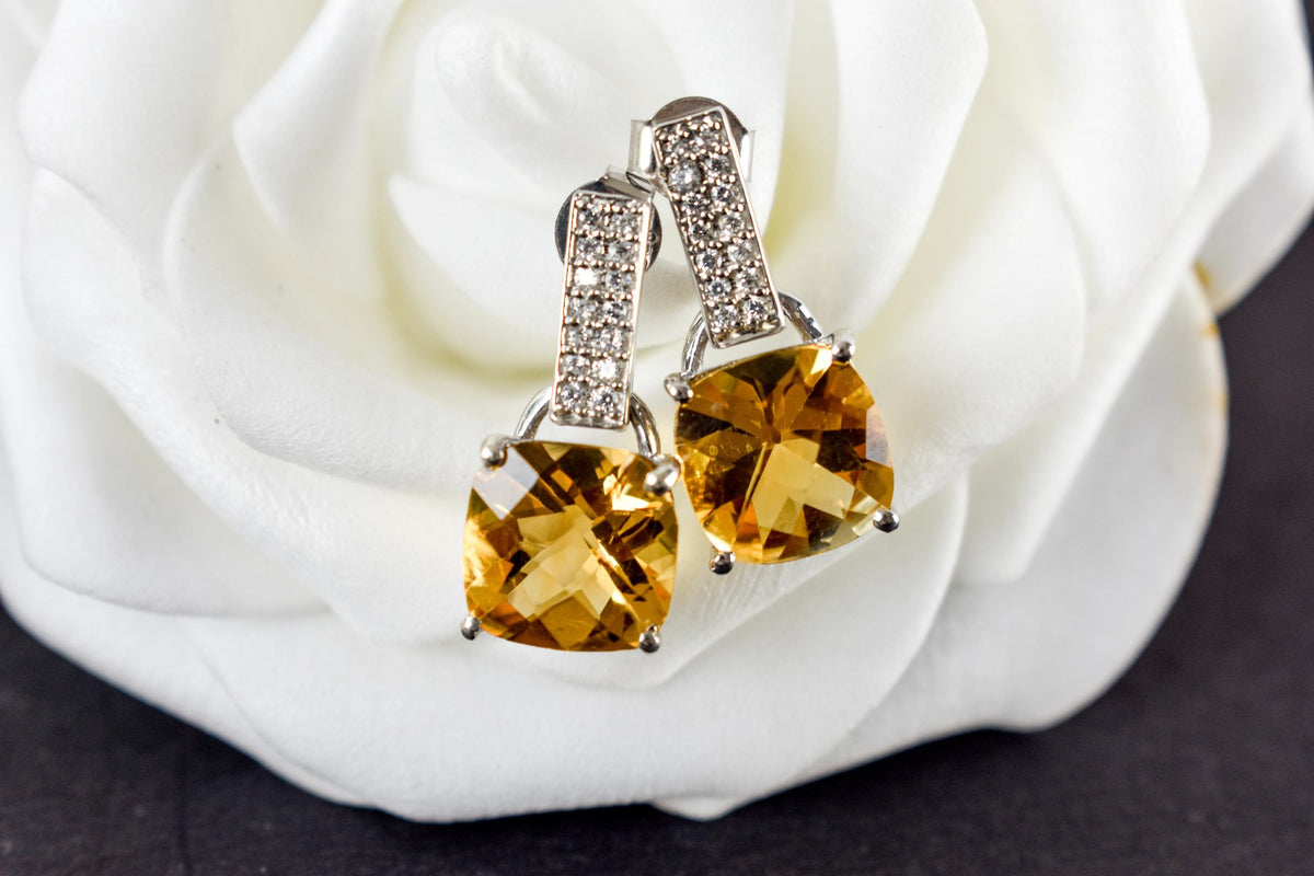 Citrine Bar-Top Drop Earrings in 925 Silver – Designer Everyday Gemstone Jewelry