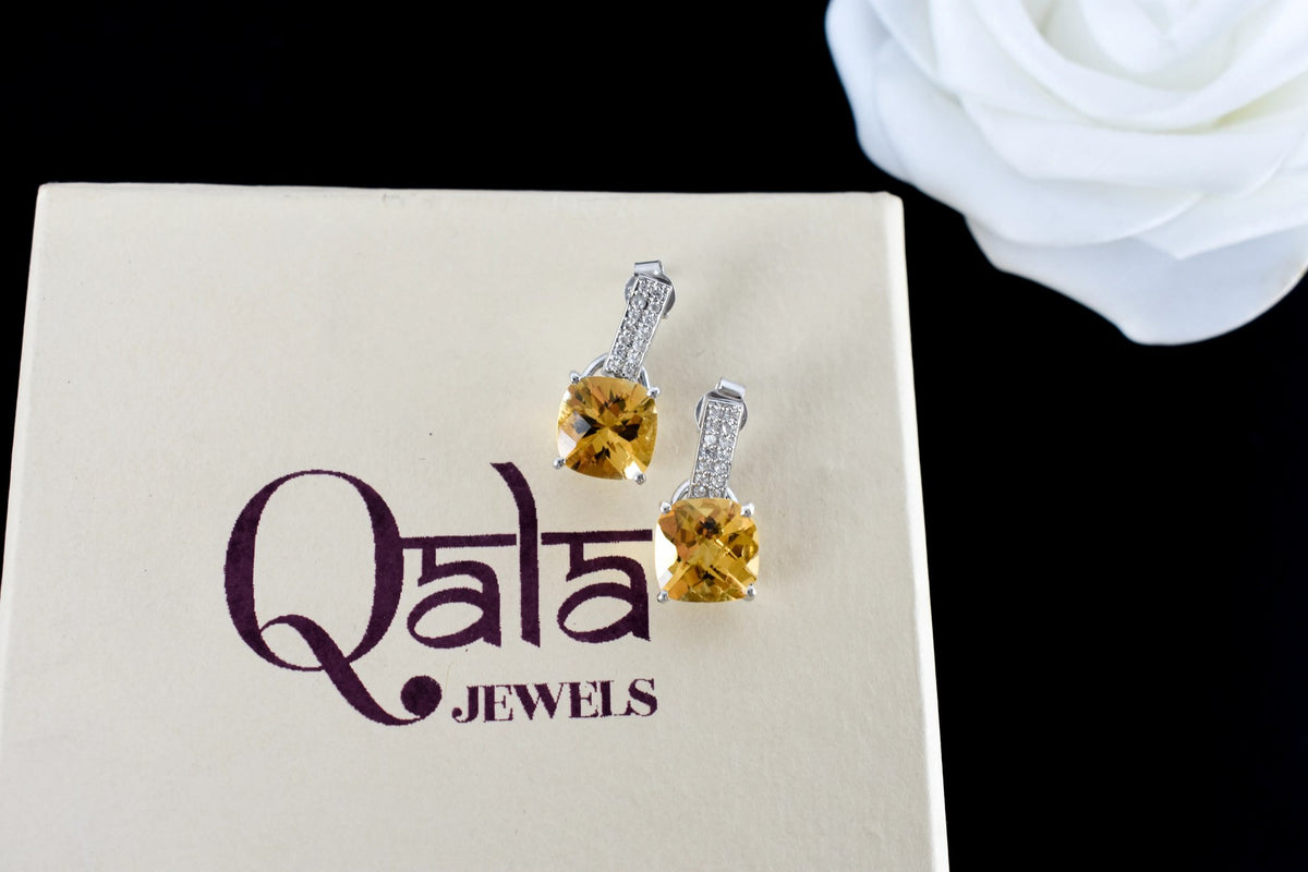 Citrine Bar-Top Drop Earrings in 925 Silver – Designer Everyday Gemstone Jewelry