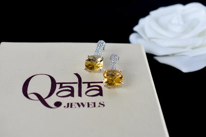 Citrine Bar-Top Drop Earrings in 925 Silver – Designer Everyday Gemstone Jewelry