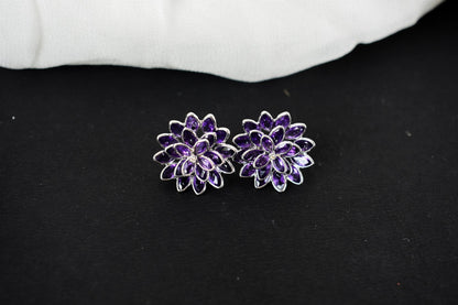 Amethyst Dahlia Statement Stud Earrings in 925 Silver – Layered Designer Jewelry