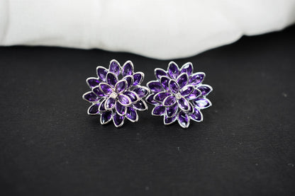 Amethyst Dahlia Statement Stud Earrings in 925 Silver – Layered Designer Jewelry