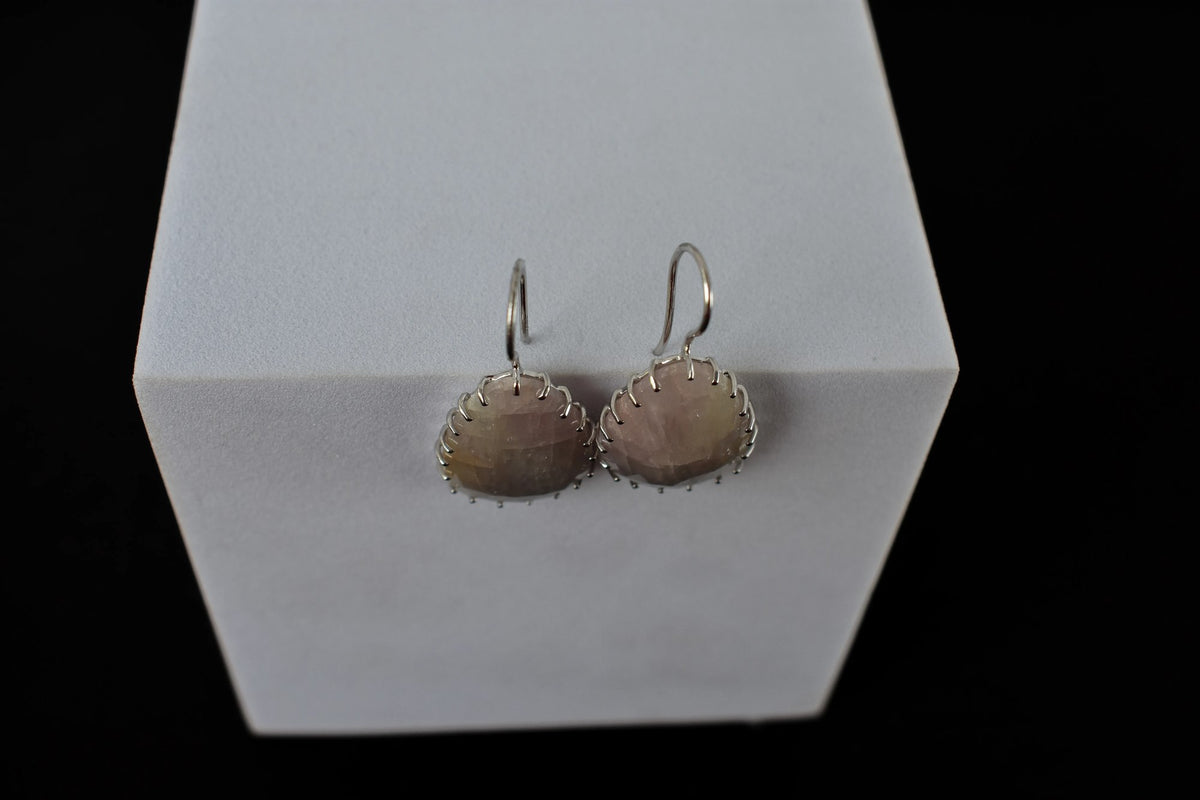 Freeform Sapphire Slice Drop Earrings in 925 Silver – Handmade Rose-Cut Gemstone Jewelry