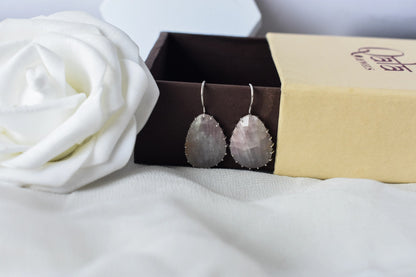 Freeform Sapphire Slice Drop Earrings in 925 Silver – Handmade Rose-Cut Gemstone Jewelry