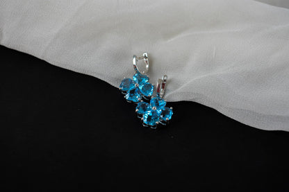 Swiss Blue Topaz Clover Drop Earrings in 925 Silver – Handmade Statement Jewelry