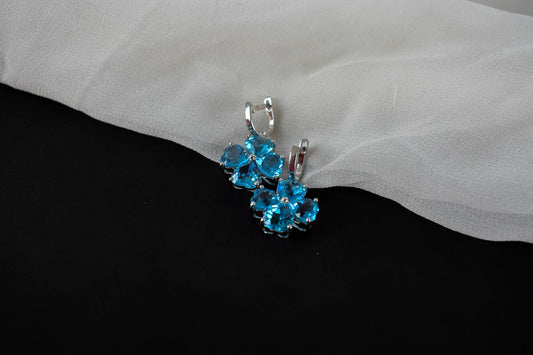 Swiss Blue Topaz Clover Drop Earrings in 925 Silver – Handmade Statement Jewelry