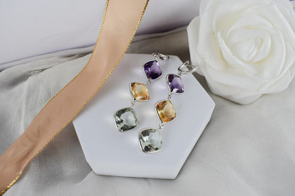 Amethyst Citrine Green Amethyst Cascade Earrings in 925 Silver – Multi Gemstone Jewelry