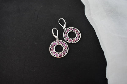 Ruby Wreath Drop Earrings in 925 Silver – Handmade Open Circle Statement Jewelry