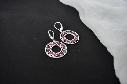 Ruby Wreath Drop Earrings in 925 Silver – Handmade Open Circle Statement Jewelry