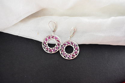 Ruby Wreath Drop Earrings in 925 Silver – Handmade Open Circle Statement Jewelry