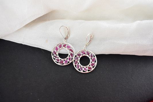 Ruby Wreath Drop Earrings in 925 Silver – Handmade Open Circle Statement Jewelry