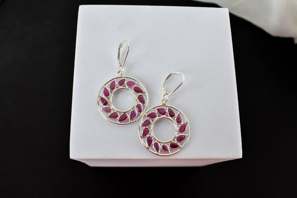 Ruby Wreath Drop Earrings in 925 Silver – Handmade Open Circle Statement Jewelry