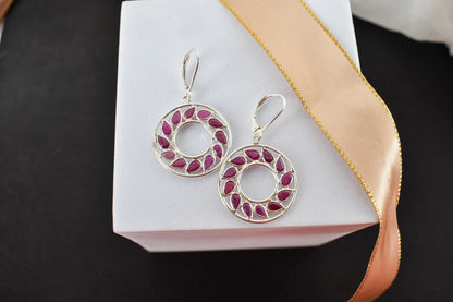 Ruby Wreath Drop Earrings in 925 Silver – Handmade Open Circle Statement Jewelry